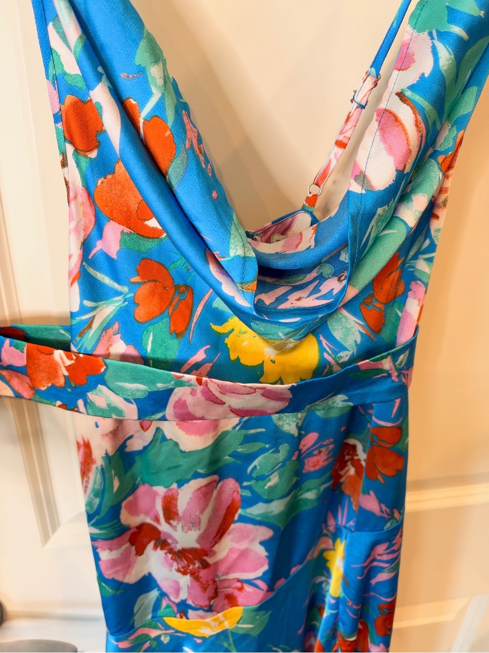 Fashion Nova Blue Tropical Floral Cowl Neck Maxi Dress - Picture 13 of 16